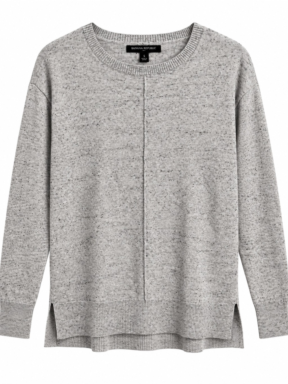 Banana Republic Women’s Small Gray Speckled Knit Sweater High Low Hem Side Slits
